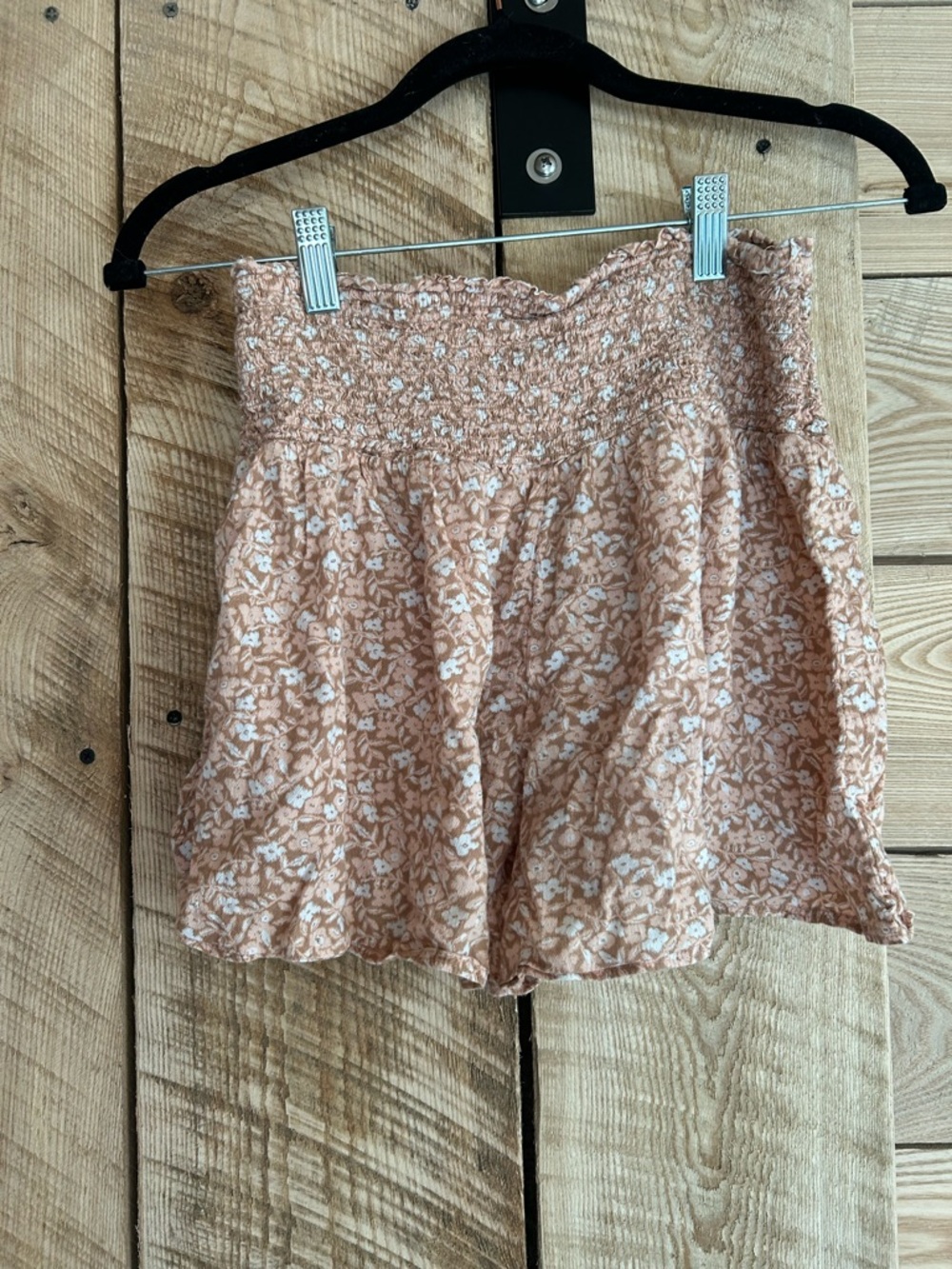 aerie Peach Floral Smocked High-Waist Shorts